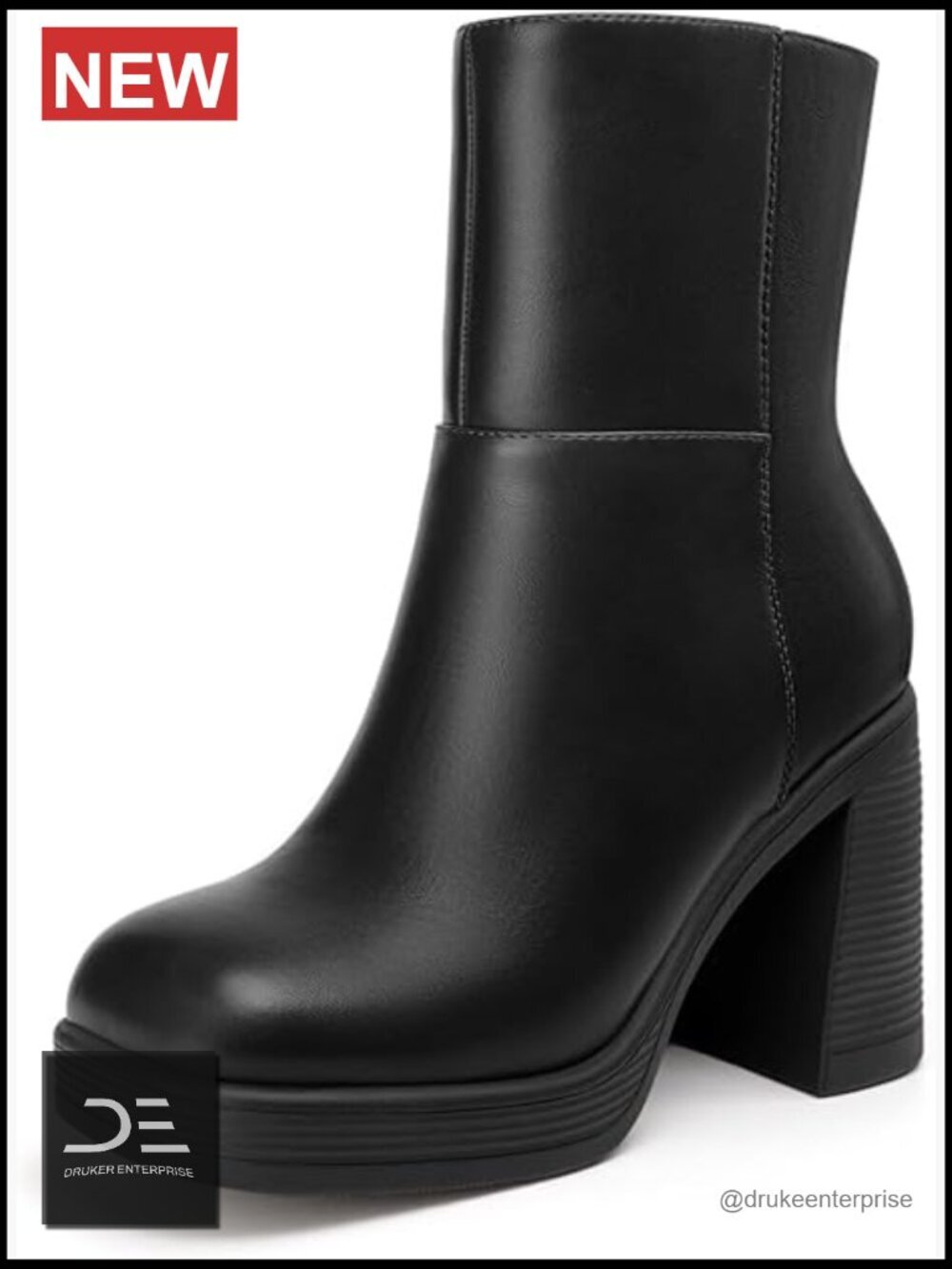 Platform Ankle Boots Chunky Block Heel Square Toe Fashion Booties